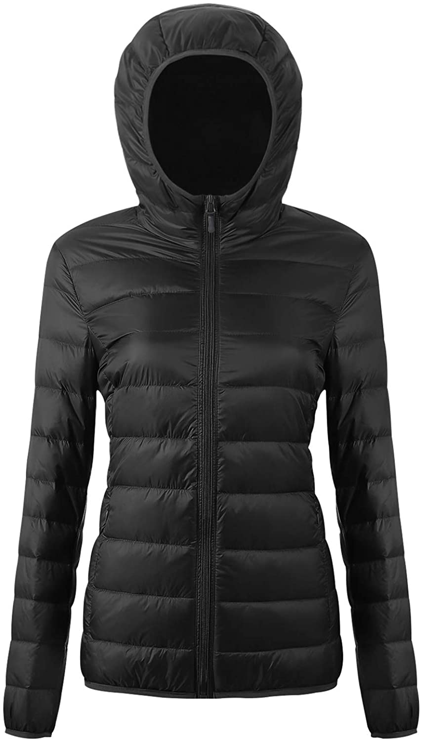 Women's Hooded Packable Down Jacket Ultra Light Weight Short Puffer Coat with Travel Bag Black - Home Decor Gifts and More