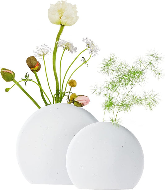 ZEN Ceramic Oval Vase Set of 2, Matte Off-White Flower Vase Home Decor Centerpiece, - Home Decor Gifts and More