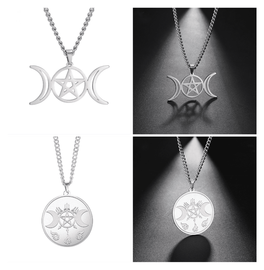 Retro Symmetrical Moon Hollow Pentagram Pentagram Stainless Steel Pendant Necklace | Decor Gifts and More