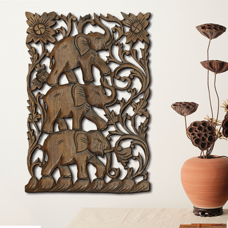 Elephant Solid Wood Carved Board Handicraft Wall Decoration | Decor Gifts and More