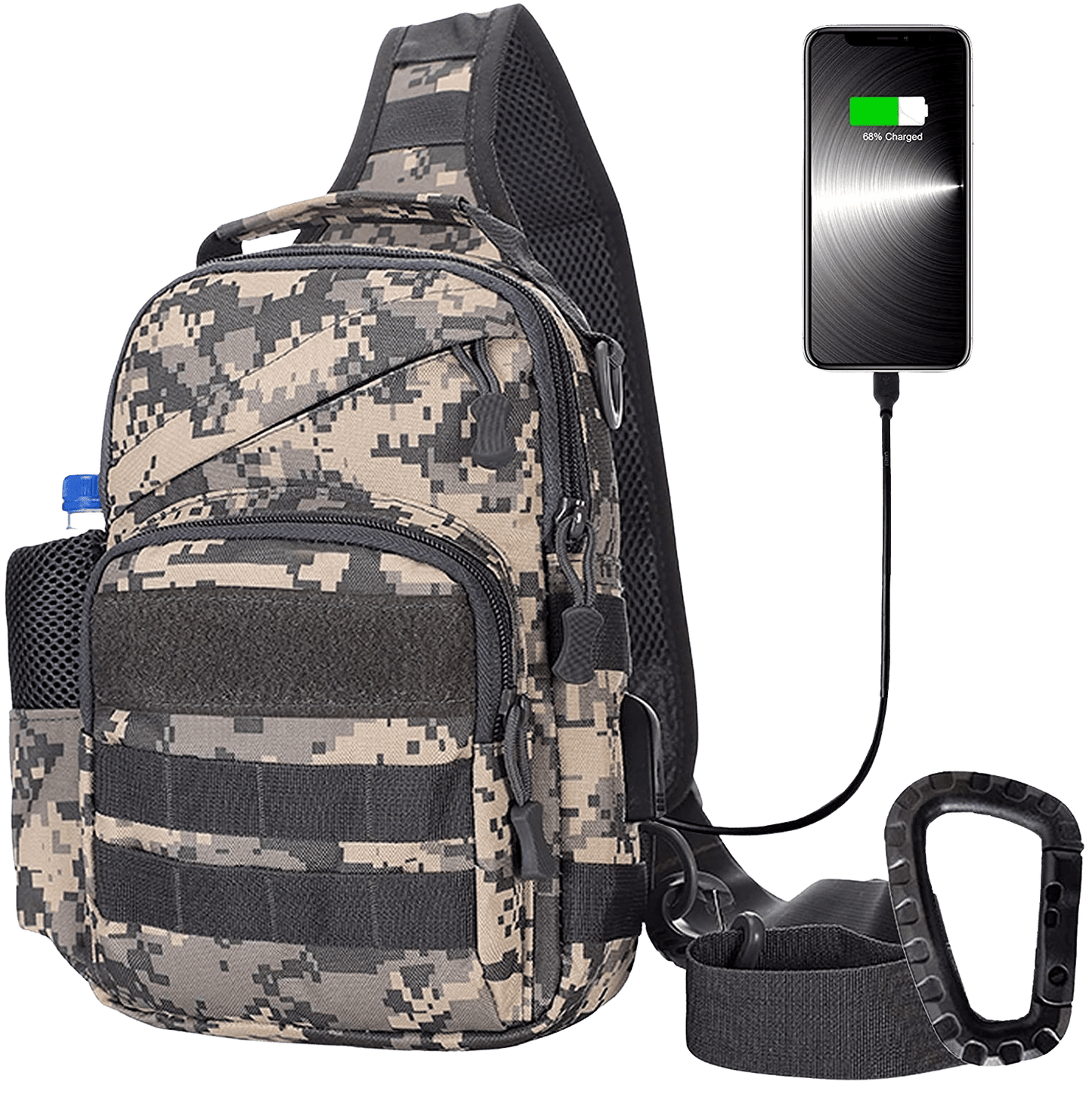 Tactical Sling Bag, Molle Shoulder Backpack Chest Crossbody Bags with USB Charging port -ACU - Home Decor Gifts and More