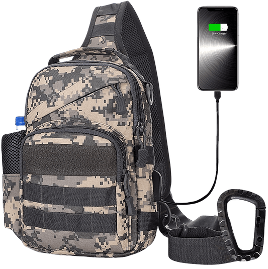 Tactical Sling Bag, Molle Shoulder Backpack Chest Crossbody Bags with USB Charging port -ACU - Home Decor Gifts and More
