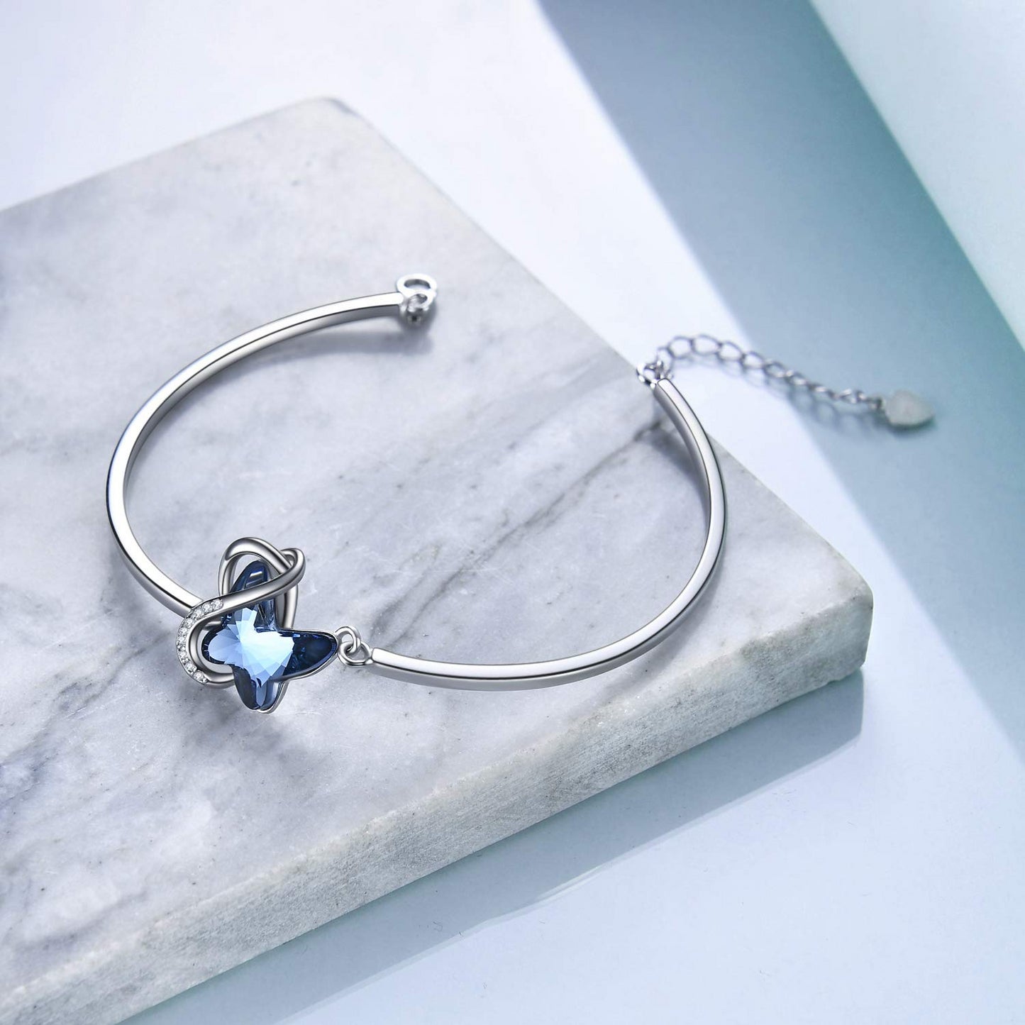 Sterling Silver Blue Butterfly Crystal Bracelet Bangle for Women | Decor Gifts and More