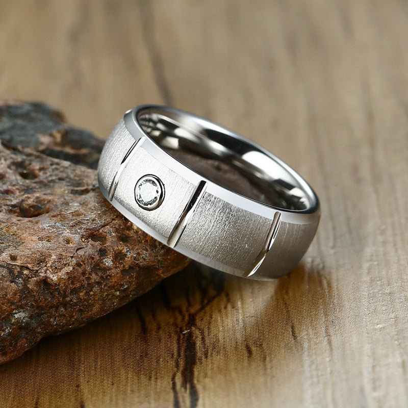 Brushed tungsten steel ring with zircon | Decor Gifts and More