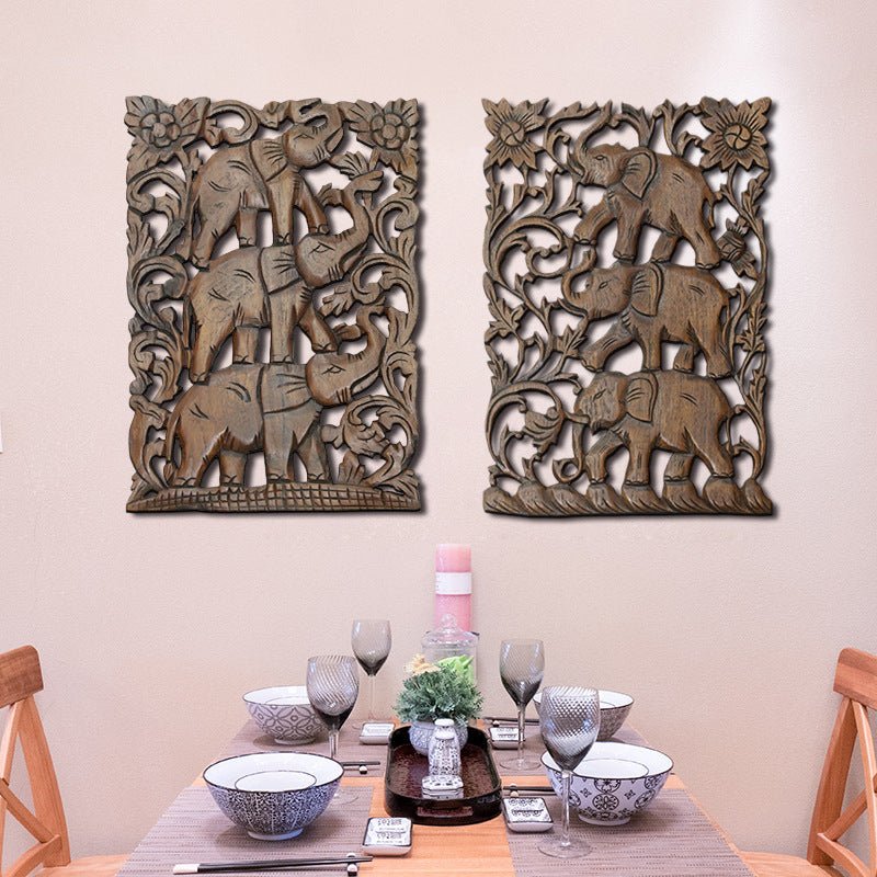 Elephant Solid Wood Carved Board Handicraft Wall Decoration | Decor Gifts and More