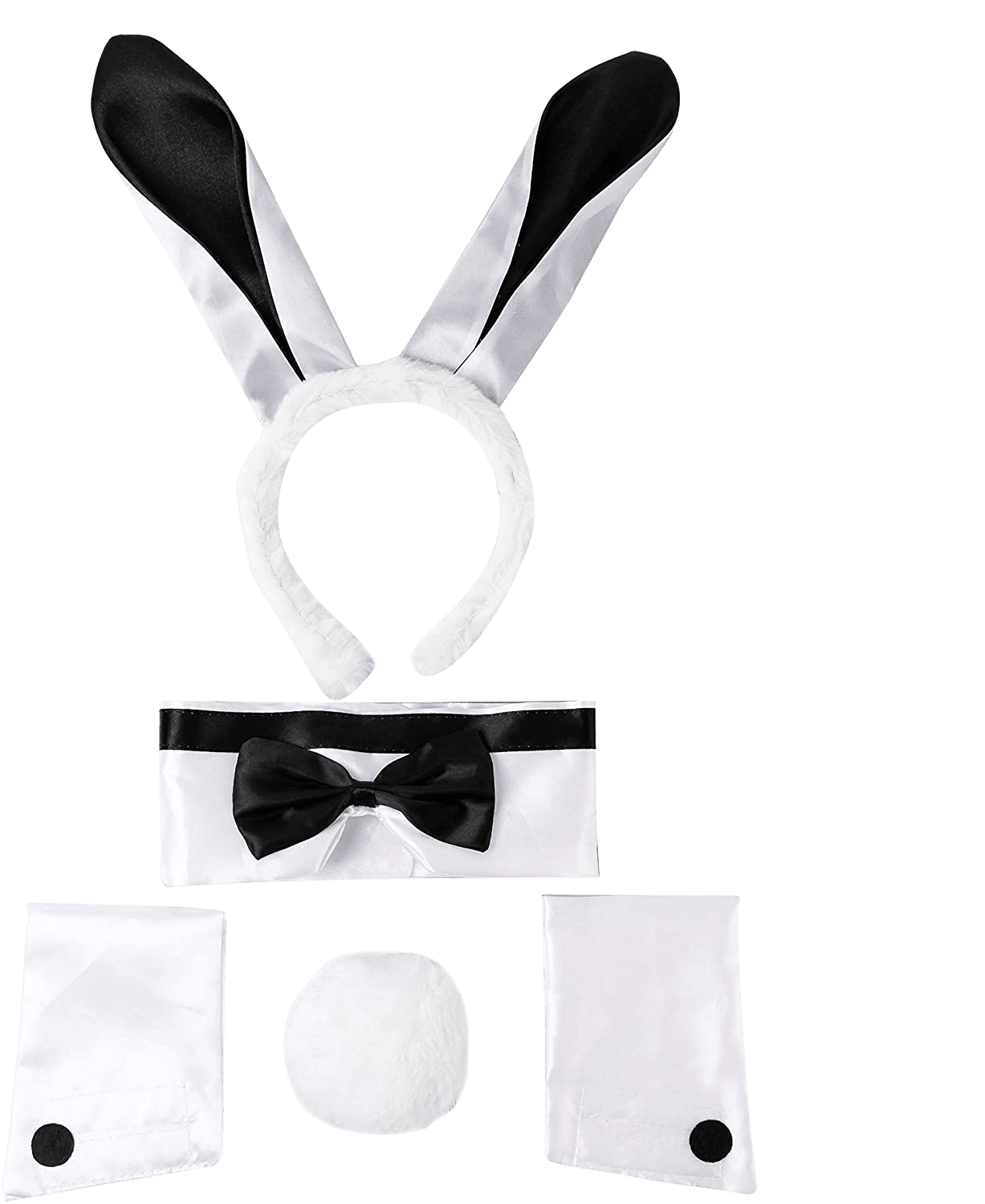 5 Pcs Bunny Costume Set Including Bunny Ears Headband, Bow Tie, Bunny Tail and Arm Cuffs | Decor Gifts and More