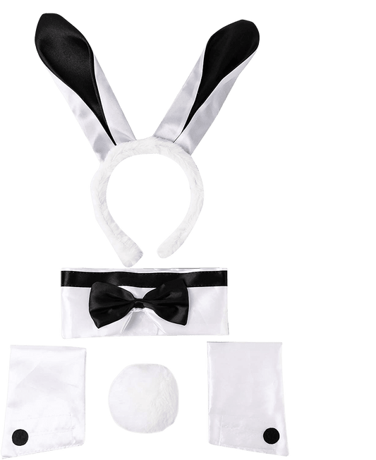 5 Pcs Bunny Costume Set Including Bunny Ears Headband, Bow Tie, Bunny Tail and Arm Cuffs | Decor Gifts and More