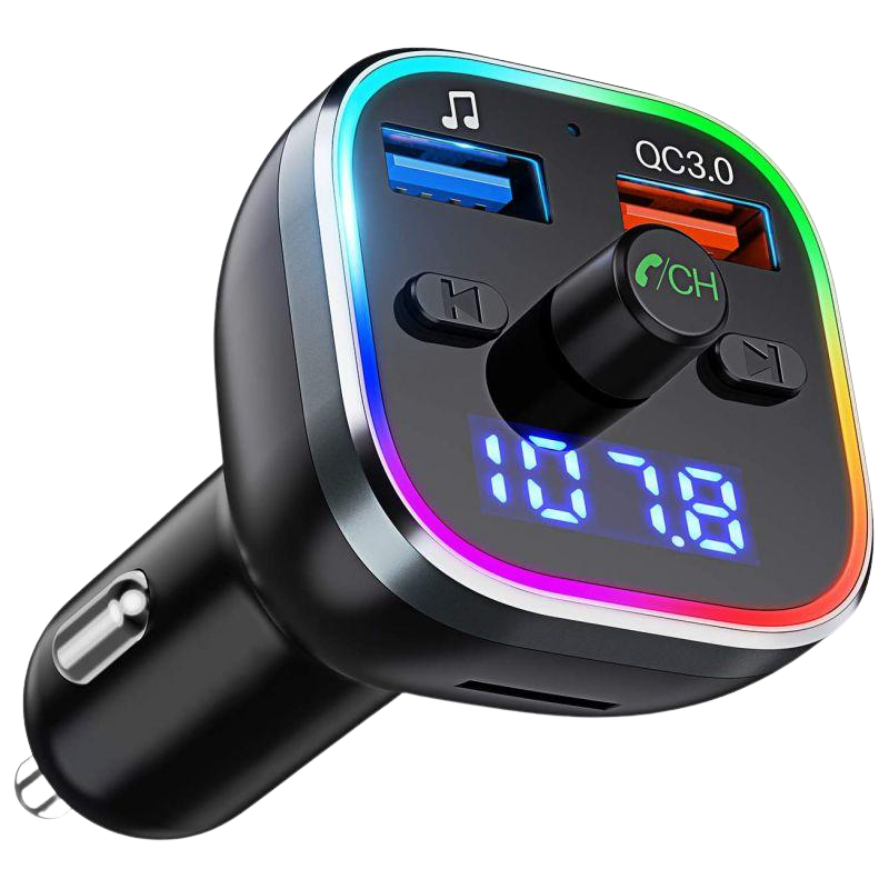 Car Bluetooth 5.0 FM Transmitter USB Charger With Colorful Light Car Radio Audio Adapter MP3 Player Hands Free QC3.0 Fast Charge - Home Decor Gifts and More