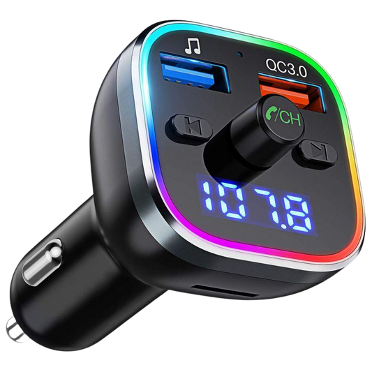 Car Bluetooth 5.0 FM Transmitter USB Charger With Colorful Light Car Radio Audio Adapter MP3 Player Hands Free QC3.0 Fast Charge - Home Decor Gifts and More