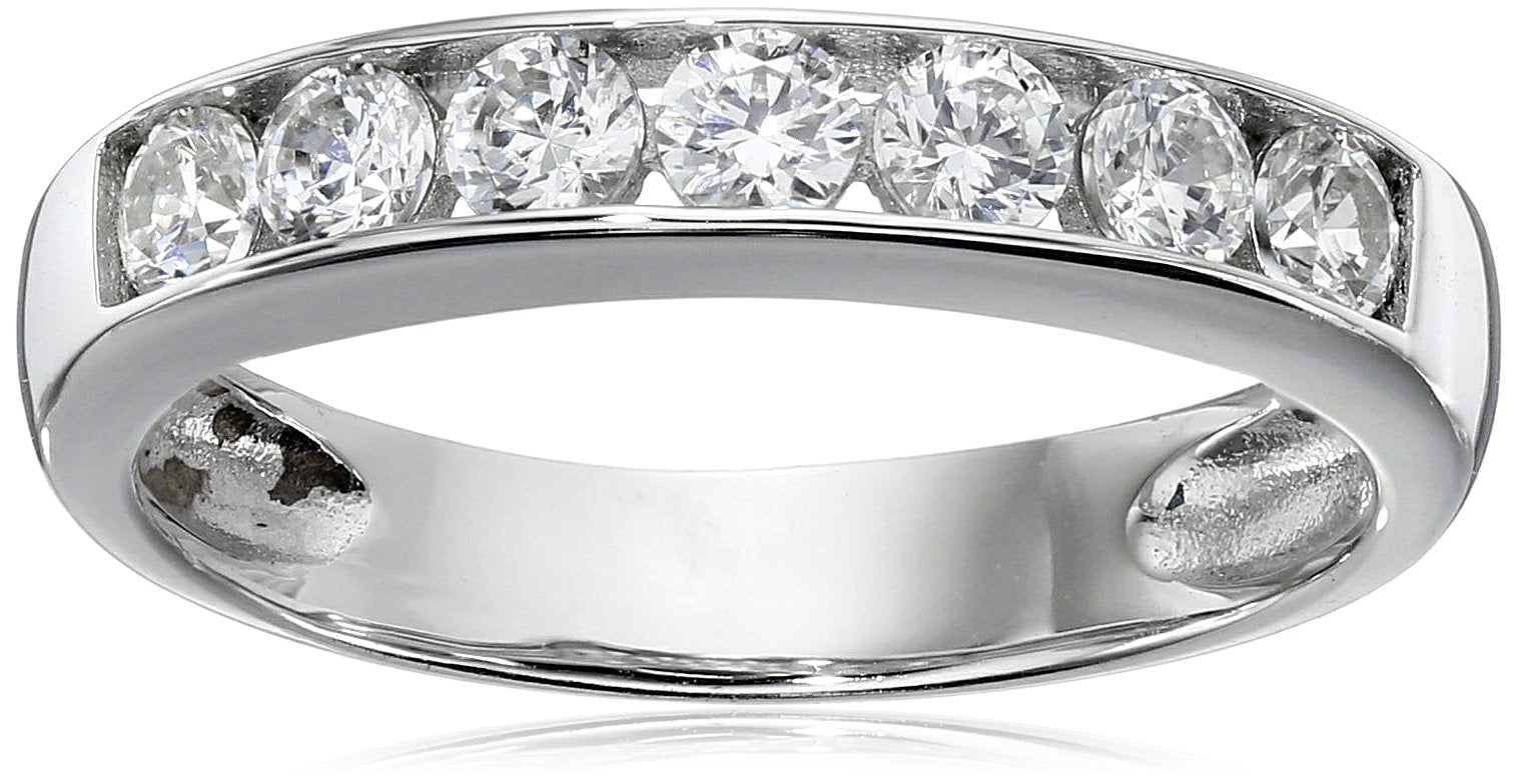 Sterling Silver Platinum-Plated Swarovski Zirconia Round Channel Band Ring, Size 7 - Home Decor Gifts and More