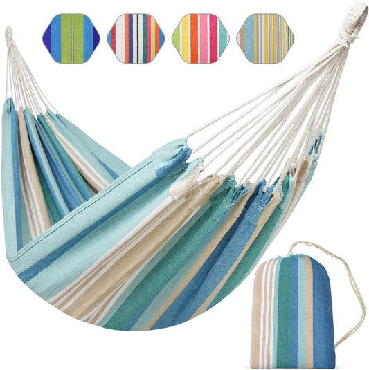 Soft Striped Brazilian Hammock Cotton Hammock Portable with Carry Bag - Home Decor Gifts and More