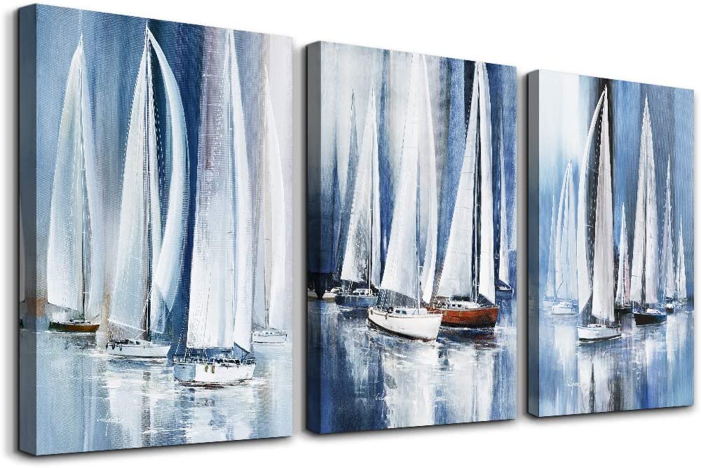 3 Piece Framed canvas wall art for living room bathroom bedroom Wall Art Decor Ocean landscape sailboat abstract Canvas painting Ready to Hang Office Home Decoration sea poster Pictures Wall Artworks | Decor Gifts and More