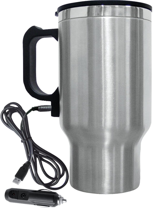 Brentwood Travel Mug 12 Volt Heated, 16 oz, Stainless Steel - Home Decor Gifts and More