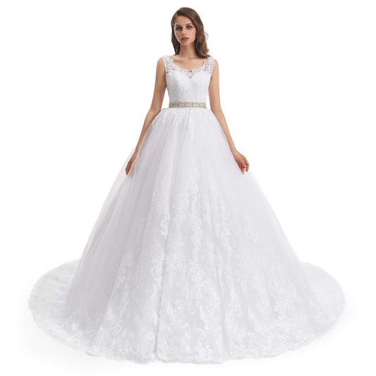 Wedding Dress for Women Floral Lace Backless A-Line V Neck Long Gowns - Home Decor Gifts and More