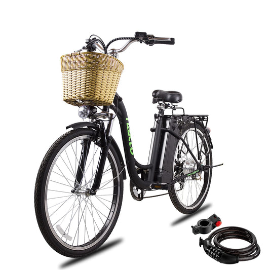 NAKTO 26'' Electric Bike for Adult, Cargo Electric Bicycle Camel Style, 250W Brushless Motor and 10.5Ah Removable Lithium Battery| Commuting Essentials (Free Basket and Lock) | Decor Gifts and More