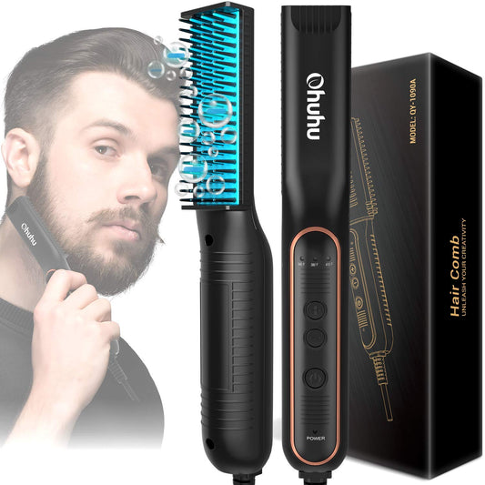 Salon Grade 2 in 1 Ionic Fast Heating Beard Brush, Hot Beard Comb Electric Beard Straightener - Home Decor Gifts and More