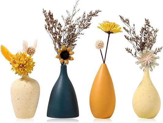 Ceramic Vases for Decor Small Flower Decorative Vase for Farmhouse - Table Vase with Modern Design Morandi Matte Color Set of 4 - Home Decor Gifts and More