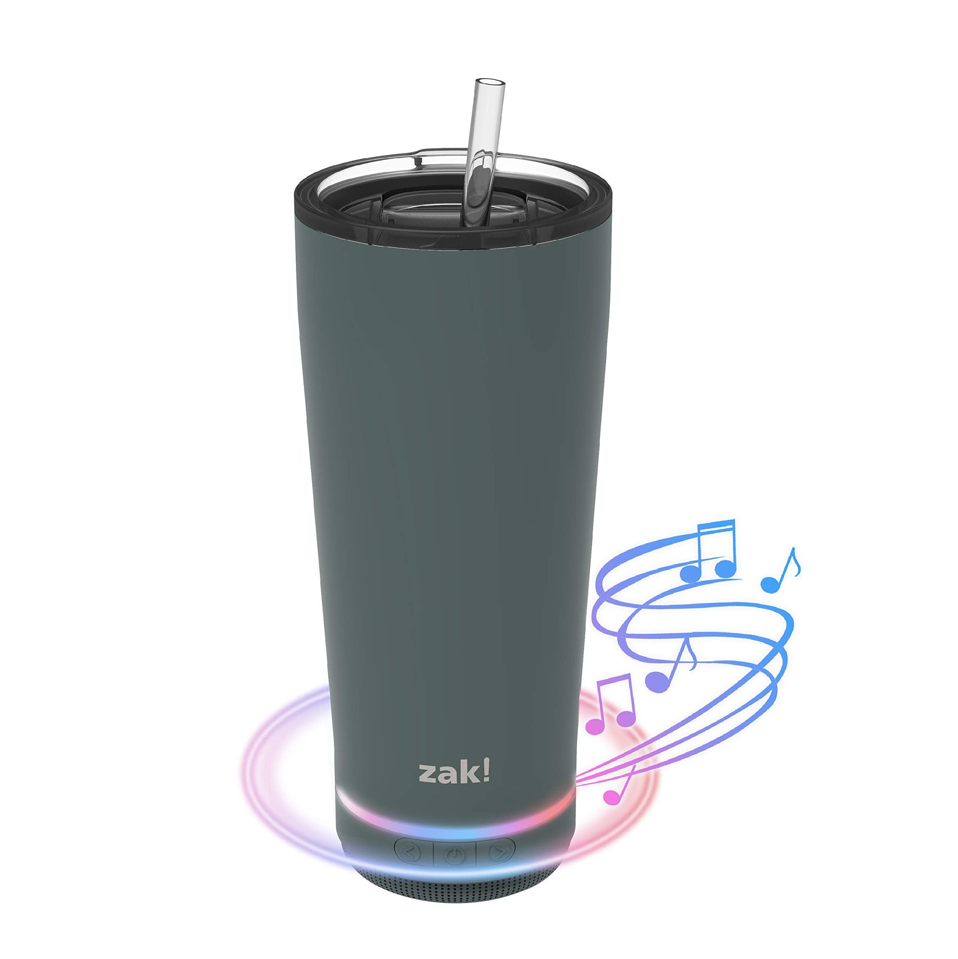 Zak Designs Zak! Play Bluetooth Tumbler with Straw and Wireless Speaker, Reusable Stainless Steel and Double-Wall Vacuum Insulation with 500mAh capacity and micro USB port - Home Decor Gifts and More