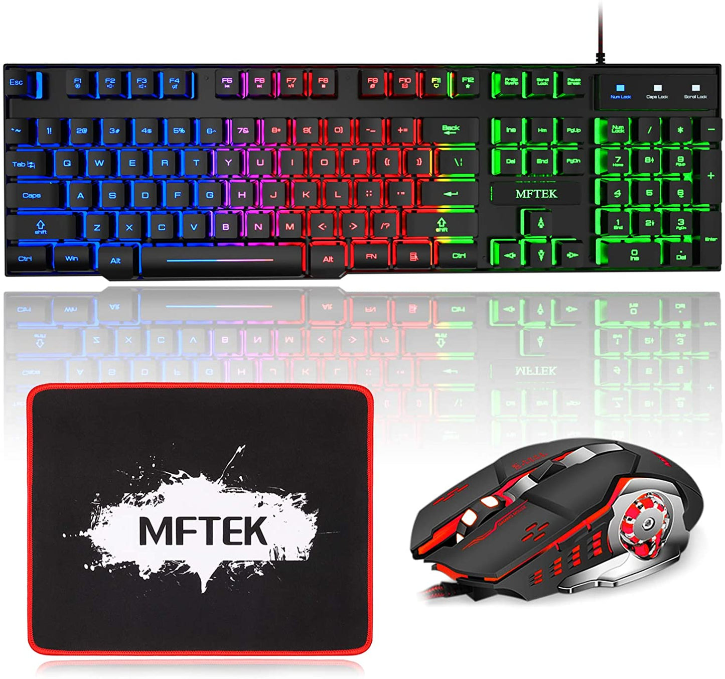 Gaming Keyboard and Mouse Combo with Large Mouse Pad, RGB Rainbow Backlit Gaming Keyboard - Home Decor Gifts and More