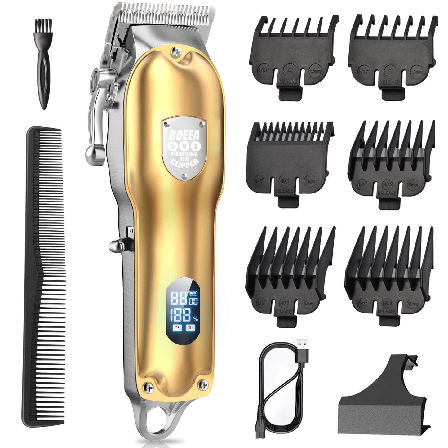 BOEEA Hair Clippers for Men Professional Cordless Clippers for Hair Cutting,Rechargeable Electric Haircut Kit for Home and Barbers, LED Display,Gold - Home Decor Gifts and More