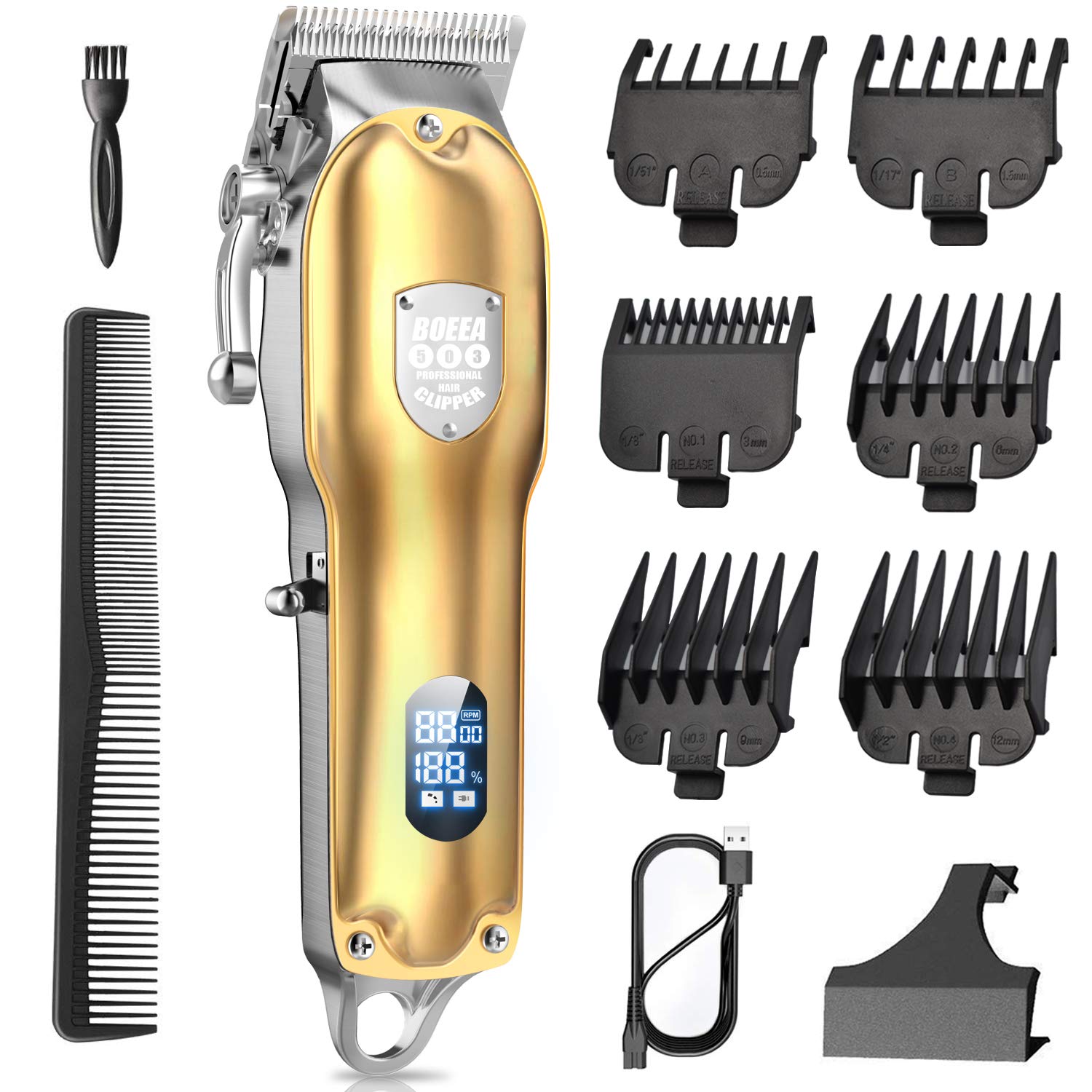 BOEEA Hair Clippers for Men Professional Cordless Clippers for Hair Cutting,Rechargeable Electric Haircut Kit for Home and Barbers, LED Display,Gold - Home Decor Gifts and More