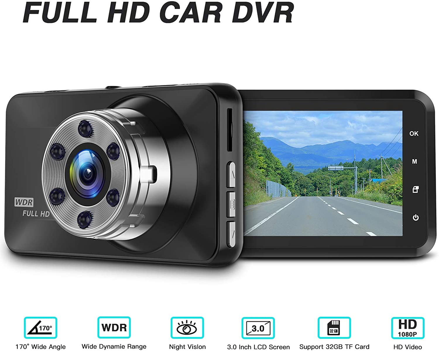 Dash Cam, NIUTA 1080P FHD DVR Car Driving Recorder 3 Inch LCD Screen 170° Wide Angle, G-Sensor, WDR, Parking Monitor, Loop Recording, Motion Detection | Decor Gifts and More