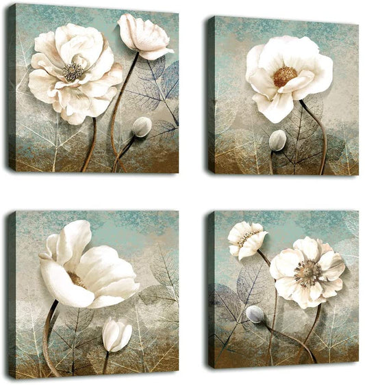 Modern Abstract White Flowering Lily Wall Decor Art Framed Art Set Ready to Hang 12" x 12" x - Home Decor Gifts and More