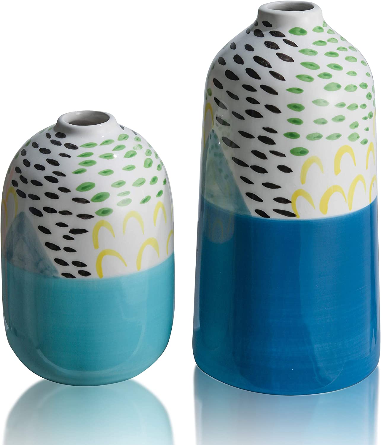 Modern Coastal Landscape Ceramic Vase Set of 2, Blue and White Decorative Vases - Home Decor Gifts and More