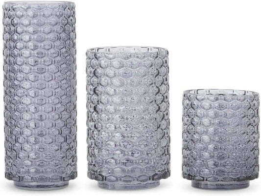 Contemporary Set of 3 Gray Blue Glass Vases - Home Decor Gifts and More