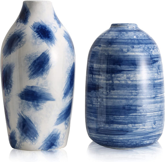 Modern Ceramic Vase for Home Decor, Oriental Blue and White Decorative Vase Set - Home Decor Gifts and More