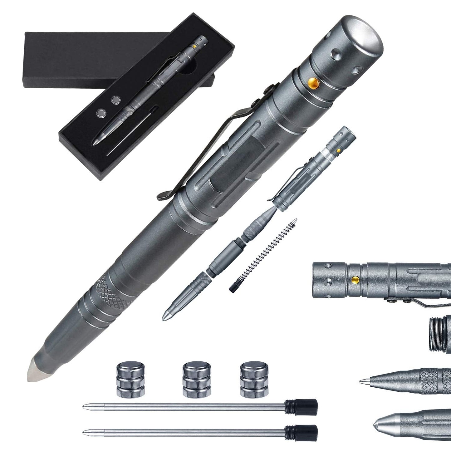 Technical Pens Multi-tool pen for Survival Grade Badass EDC - Tactical Flashlight Glass Breaker Ballpoint Pen Multi Tool - 2 Ink Cartridges 3 Batteries - Gift Boxed - Home Decor Gifts and More