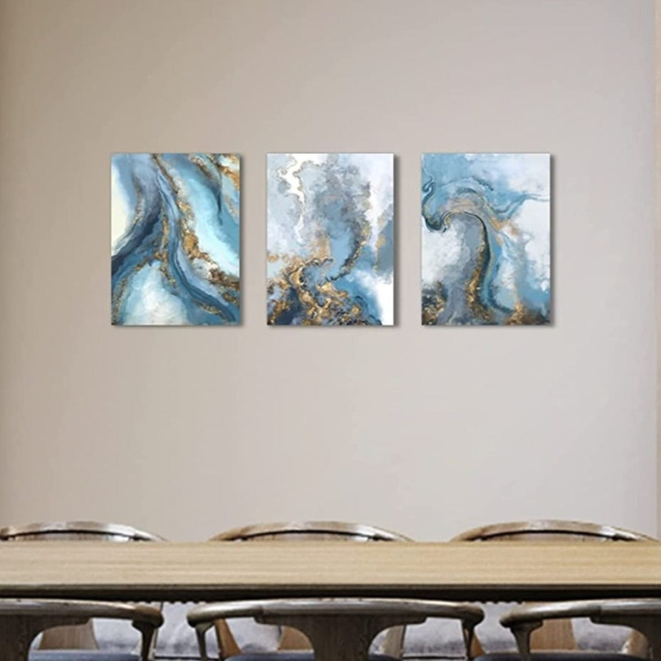 Abstract Wall Art Ocean Blue Wall Decor Canvas Wall Art 12x16x3 Piece Set - Home Decor Gifts and More
