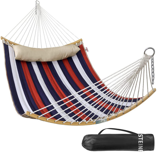 2 person hammock detachable pillow red and blue stripes