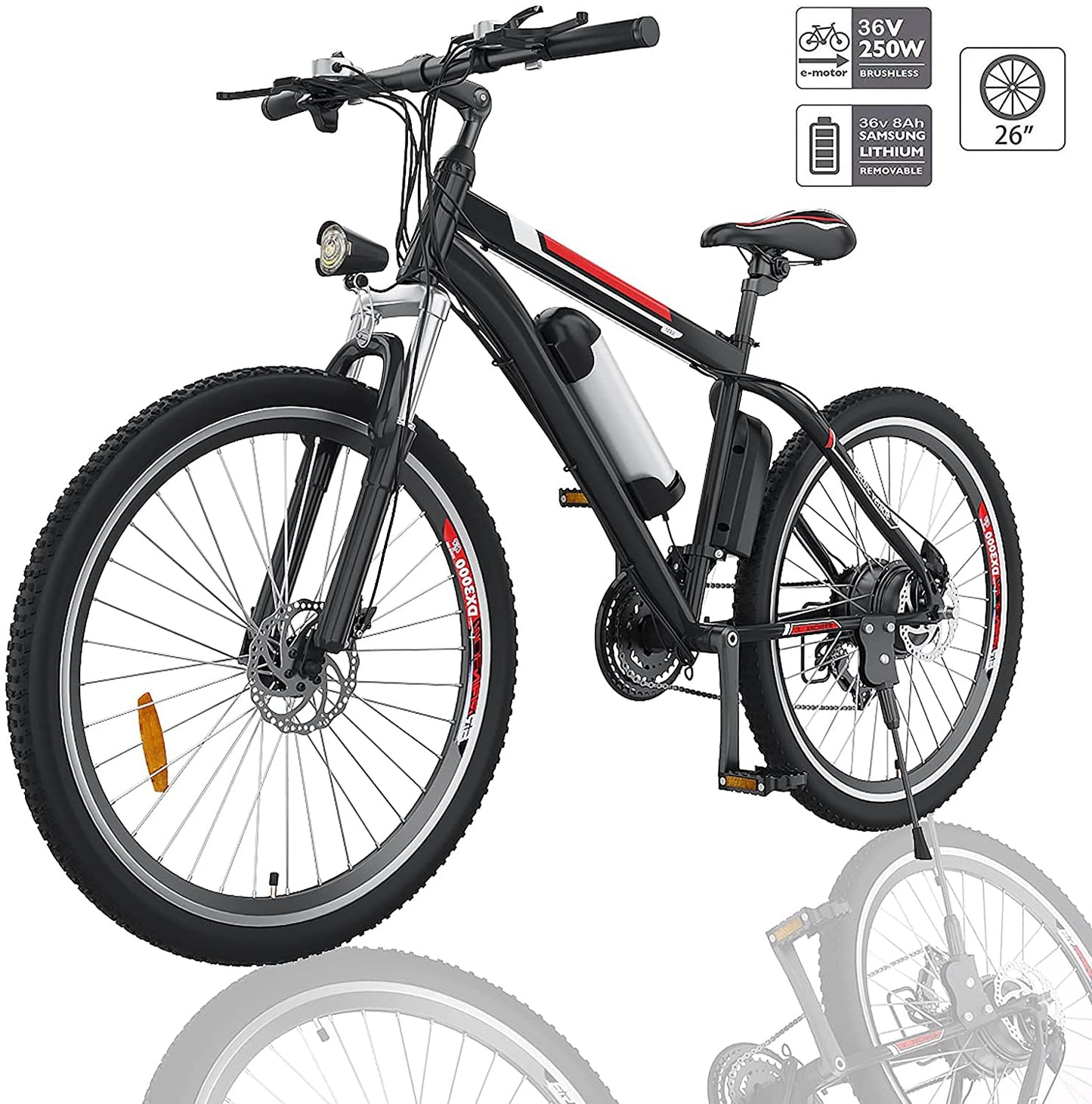 New Upgraded 26 inch Electric Bike Mountain E-Bike 21 Speed 36V 8A Removable Lithium Battery Electric Bicycle for Adult (Black) | Decor Gifts and More