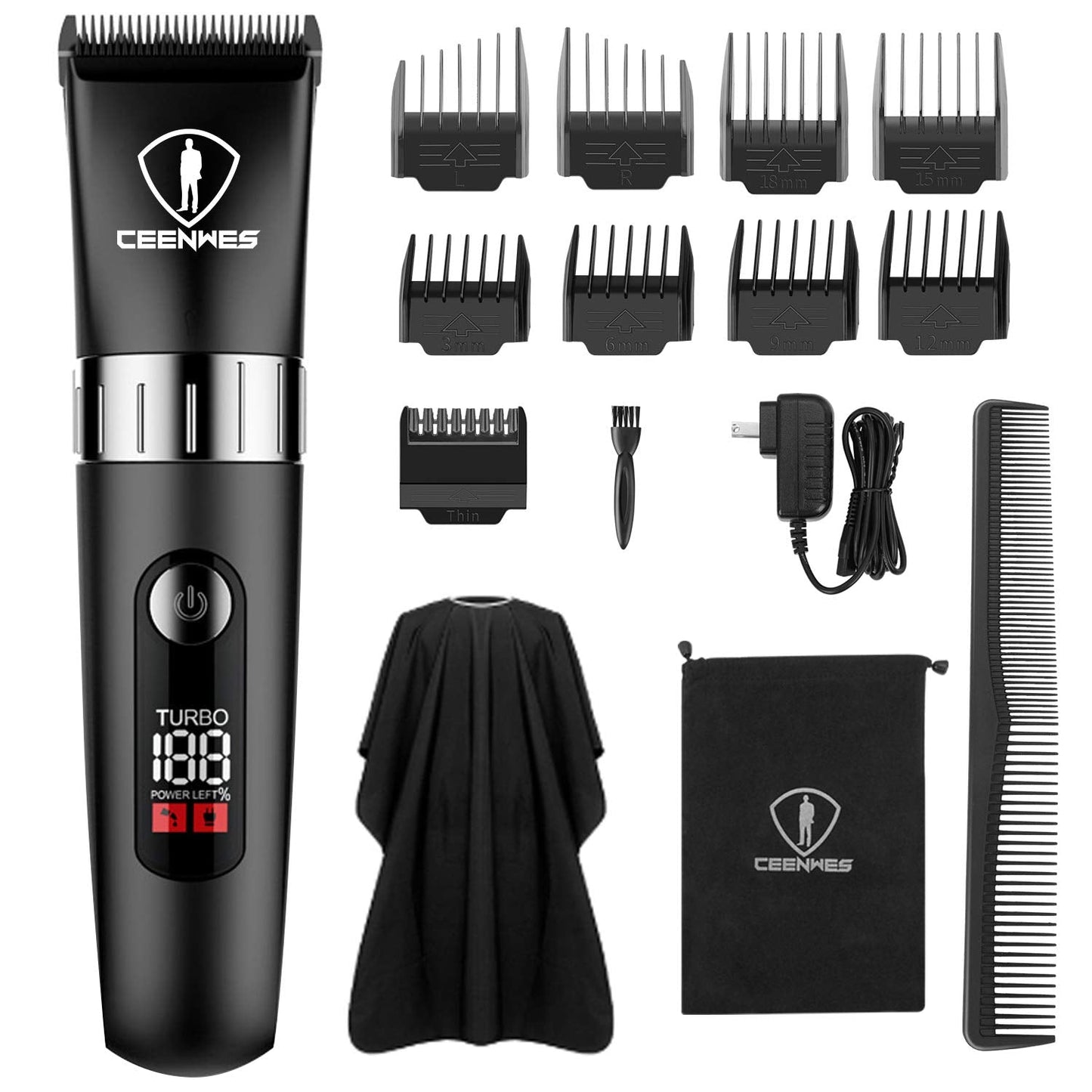 Ceenwes Quiet Hair Clippers for Men, Cordless Hair Trimmer Beard Trimmer Men Haircut Kit Rechargeable Waterproof with LED Display for Families - Home Decor Gifts and More