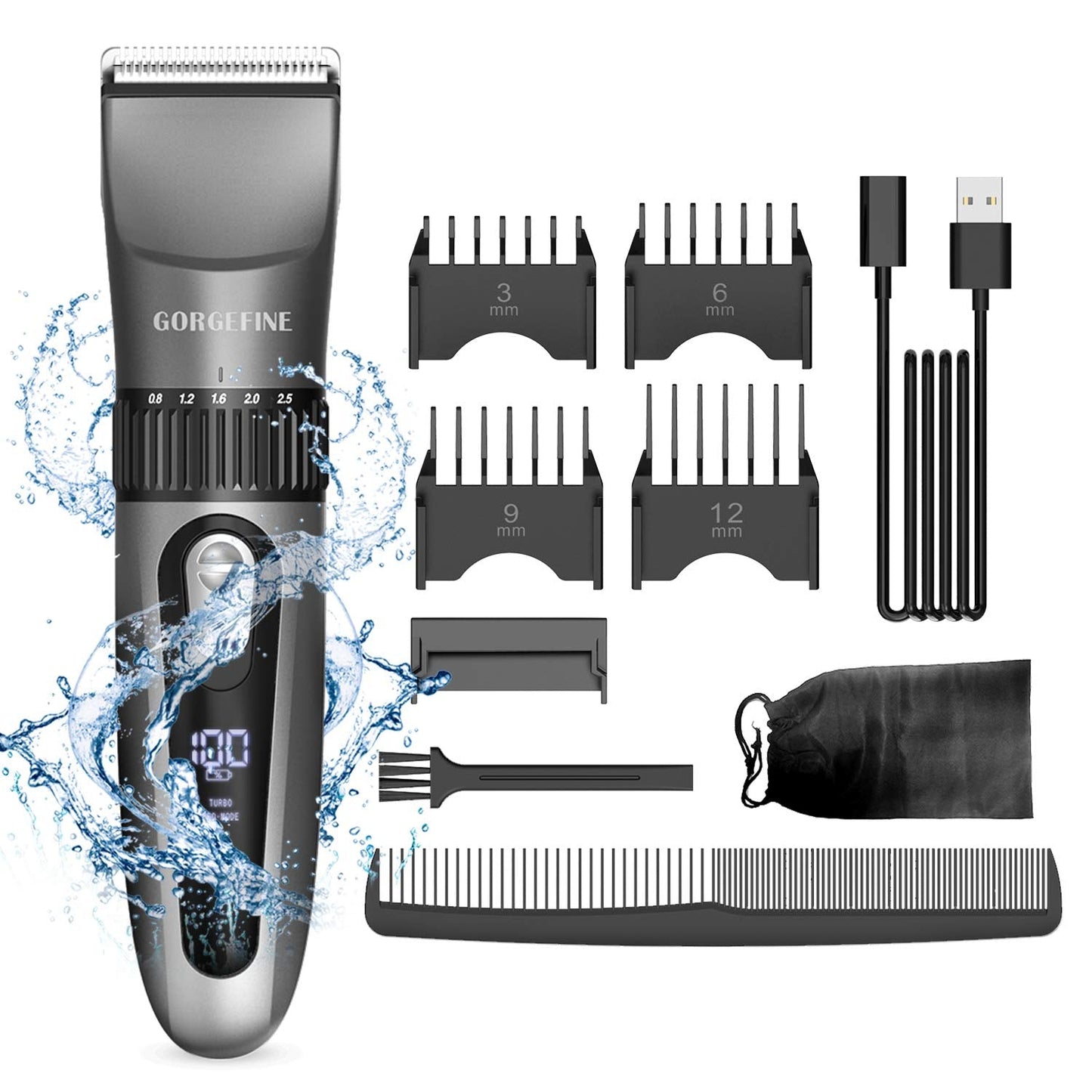 Gorgefine Rechargeable Hair Clipper &amp; Trimmer for Men-Professional Cordless Haircut &amp; Grooming Kit Waterproof with LED Display-Turbo Powerful Mode&amp;Super Silent Mode - Home Decor Gifts and More