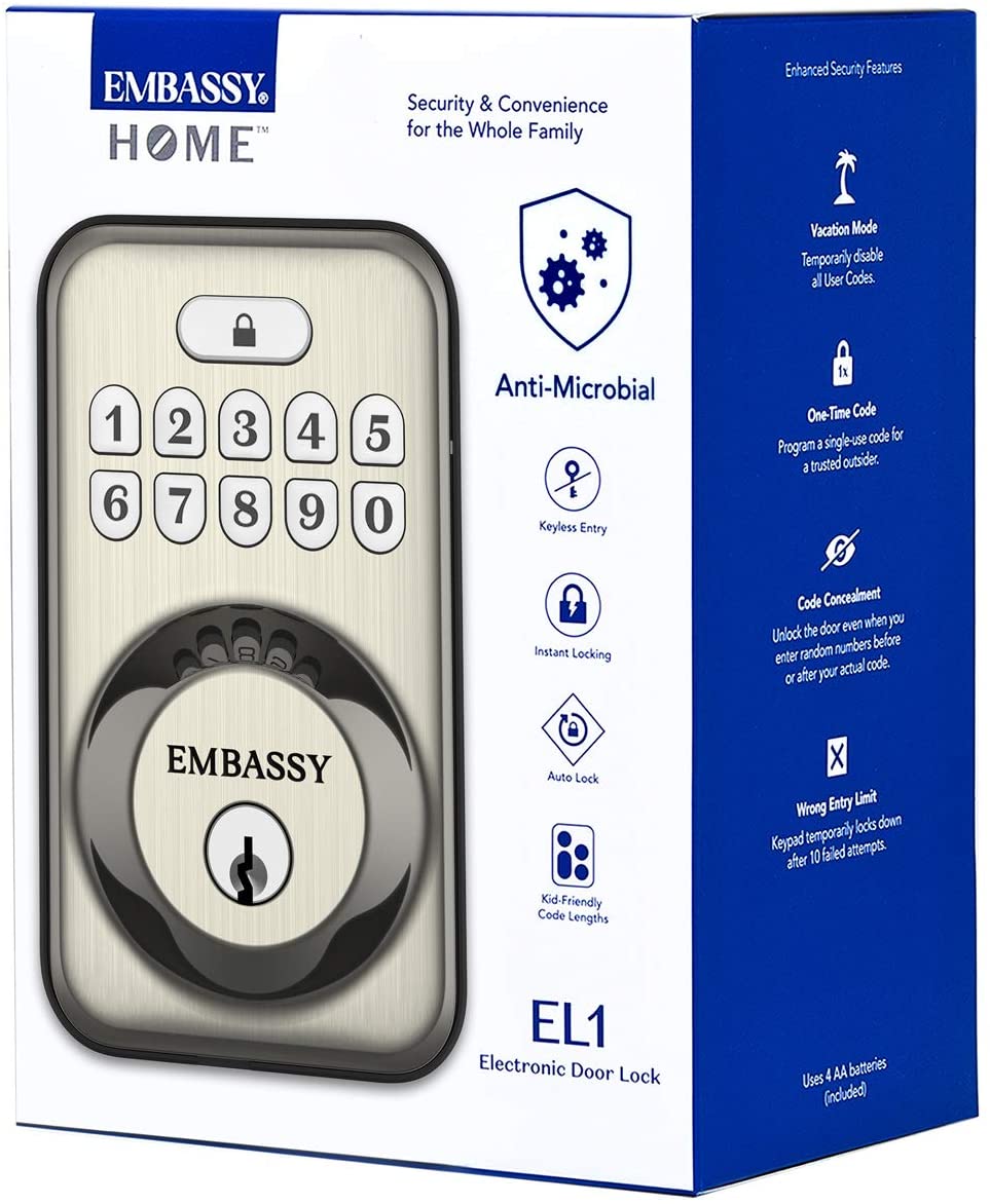 Keyless Entry Electronic Door Lock with Illuminated Antimicrobial Keypad and Security Deadbolt Lock, Store 20 Custom User Codes, Auto- and One-Button Locking, Front, Entryway, Garage or Offic - Home Decor Gifts and More