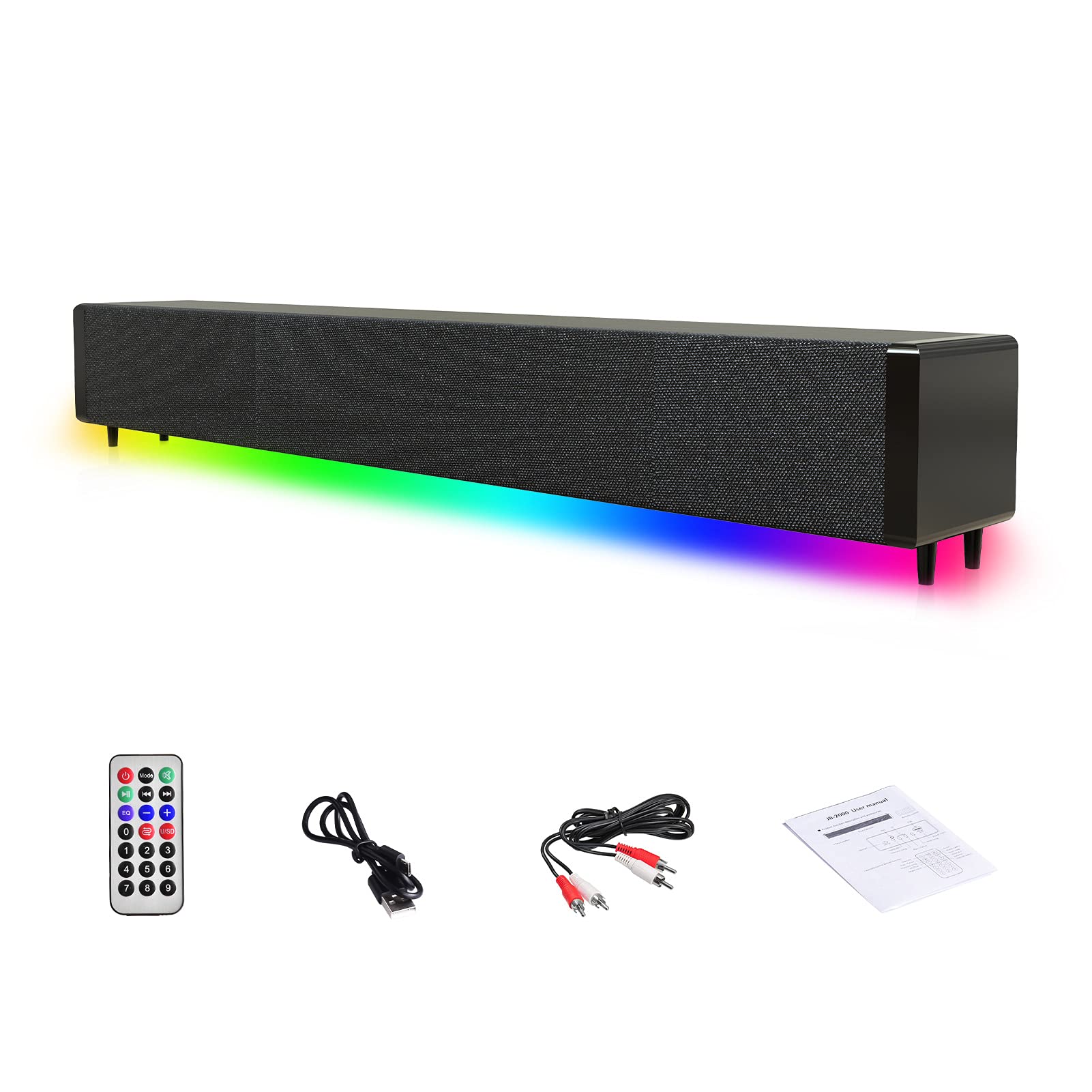 Sound Bar for TV with Built-in Subwoofer & Dynamic Lighting Bar, 17-in Soundbar with Bluetooth/USB/AUX Connection, Adjustable Mini Sound/Audio System for TV Speakers/Home Theater, Gaming - Home Decor Gifts and More