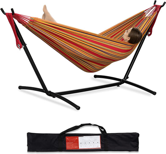 450lb 2-Person Hammock with Space Saving Steel Stand and Portable Carrying Bag (Red) | Decor Gifts and More