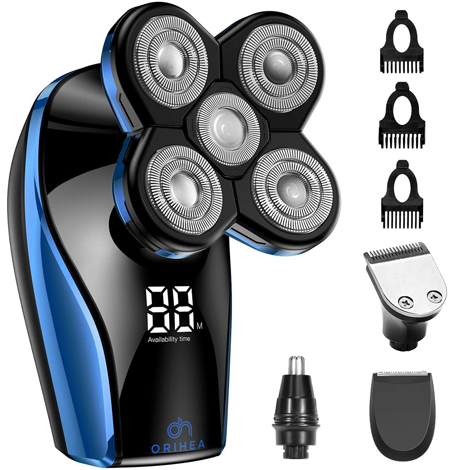 Electric Razor for Men - OriHea Head Shavers for Bald Men with LED Display, Faster-Charging 5D Floating Waterproof Electric Shaver for Men with Hair Clippers,Nose Hair Trimmer Blue - Home Decor Gifts and More