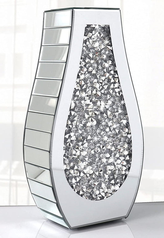 Crushed Diamond Mirrored Vase Crystal Silver Glass Decorative Mirror Vase Large Size Luxury for Home Decor. Arc-Shaped Thickened. Can’t Hold Water. - Home Decor Gifts and More