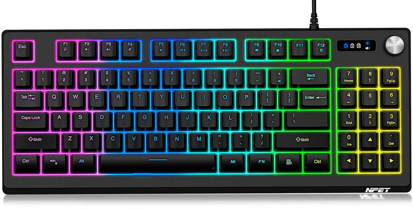 Key RGB Backlit Computer Keyboard with Dedicated Volume Knob and Numeric Key Pad - Home Decor Gifts and More