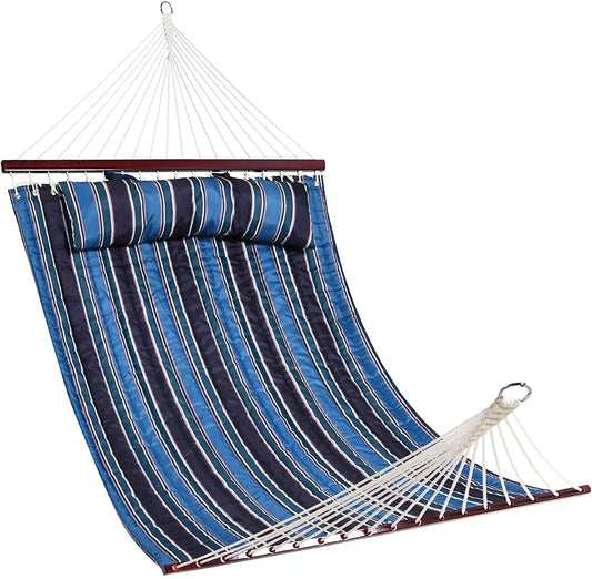 Quilted  Blue Stripe Fabric with Detachable Pillow Double Size Hammock - Home Decor Gifts and More
