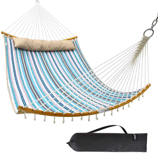 Stylish Retro Stripe Fabric Double Hammocks with Folding Bamboo Spreader Bar +Hardware - Home Decor Gifts and More