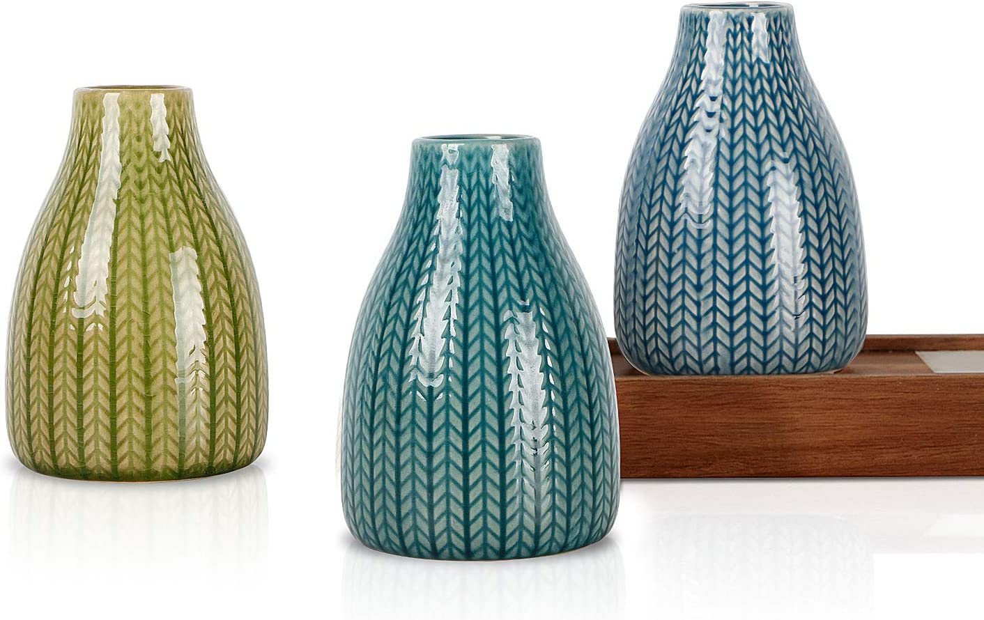 New Luxury Vase Set of 3, Textured Braided Wheat Pattern Crackle Glaze Porcelain Vase - Home Decor Gifts and More