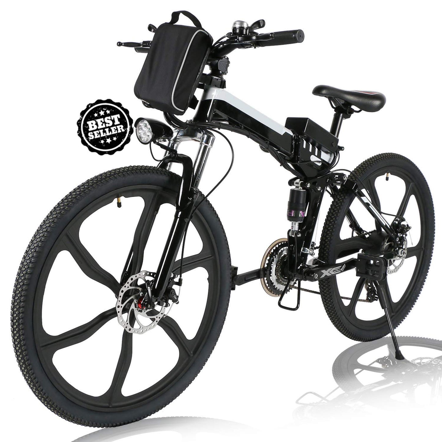 26 inch Folding Electric Bike Mountain E-Bike 21 Speed 36V 8A Lithium Battery Electric Bicycle for Adult Teen (Black) - Home Decor Gifts and More