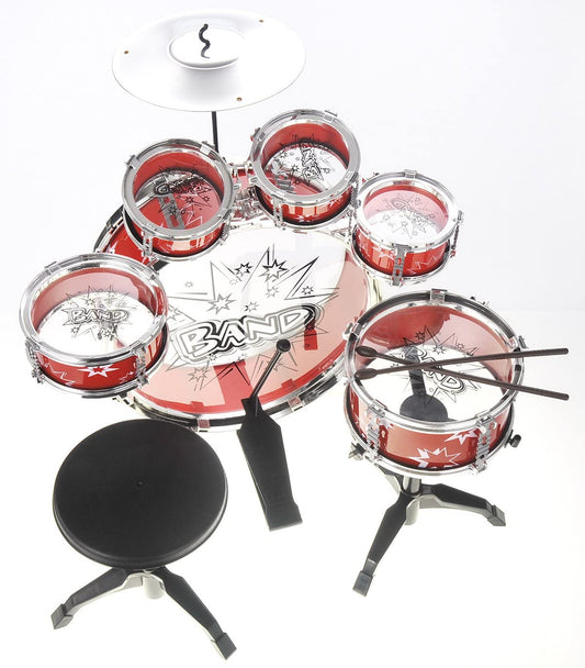 PowerTRC Musical Drum Instrument Set | Toy Drum For Kids | Set Includes 6 Drums, Cymbal, Chair, Kick Pedal, Drumsticks | Red - Home Decor Gifts and More