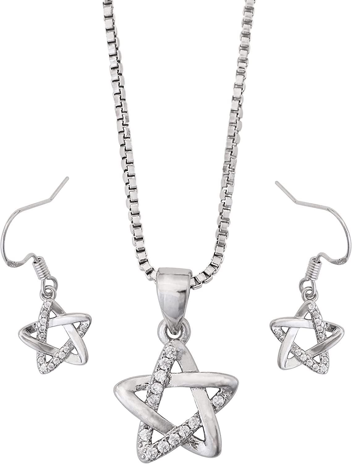 Vintage Star of David Jewelry Set Star Earrings Necklace, Silver Stainless Steel - Home Decor Gifts and More