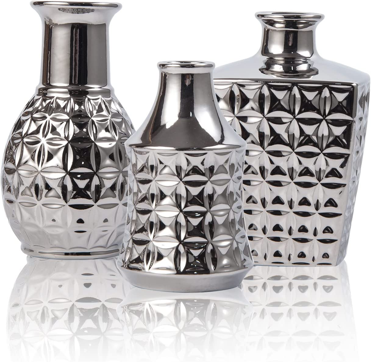 Exquisite Vintage Silver Luxury Embossed Ceramic Vase Set - Home Decor Gifts and More