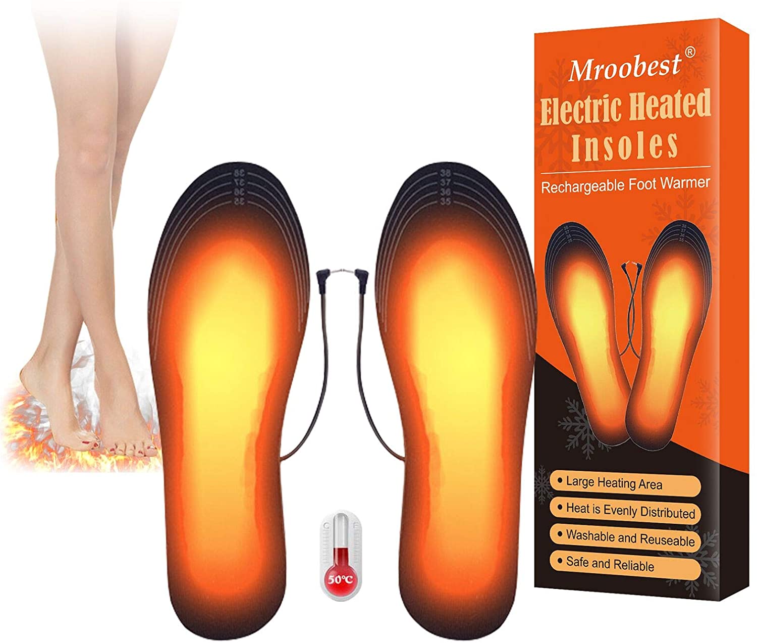 Mroobest Electric Heated Insoles, Thermal Insoles, USB Rechargeable Shoe Heating, Washable Heated Shoes Pad, Warm feet on Winter Adventures Like Hunting, Working, Skiing - Home Decor Gifts and More